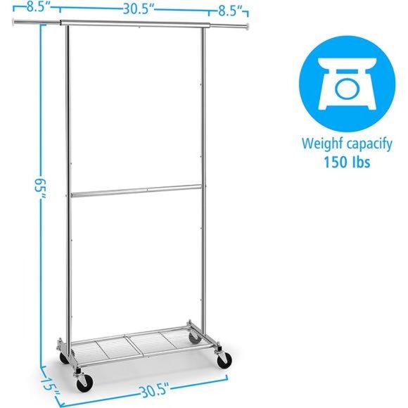 Simple Trending Standard Clothing Garment Rack, Rolling Clothes Organizer - Picture 2 of 7